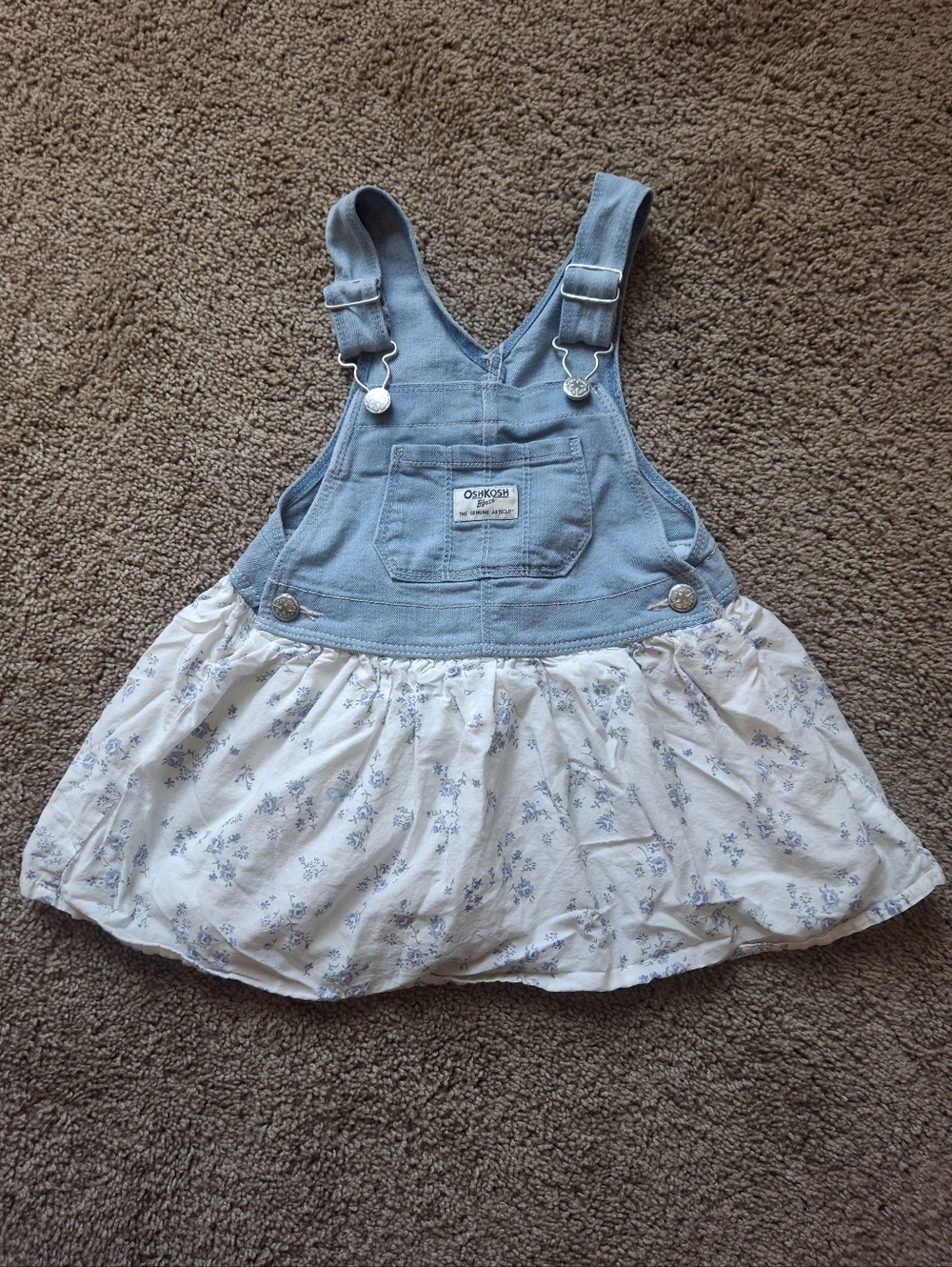 2T OshKosh B'gosh Light Blue Denim Bib Dress with White Floral Skirt
